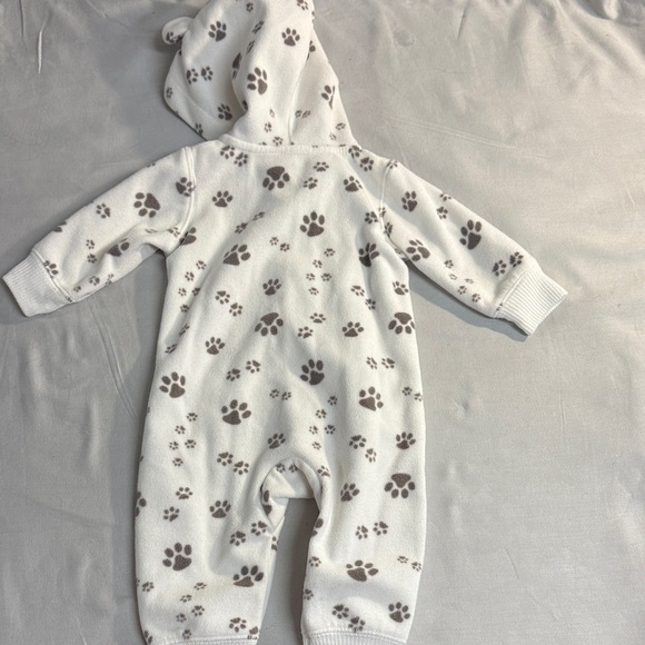 Carter's Cream and Brown Paw Print hoodie Footie Romper - Picture 4 of 4